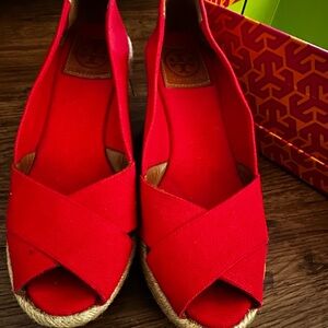 Tory Burch Red Espadrille Wedges